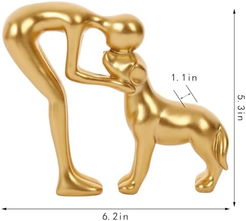 Man and Dog Statue Pet Decor for Home Office Memory Gift Golden - Image 3
