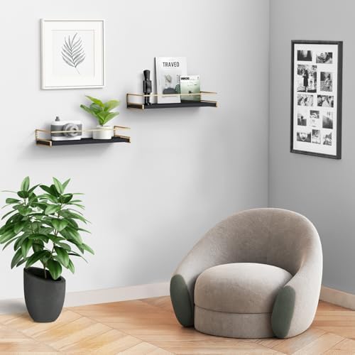 Forbena Black and Gold Bathroom Floating Shelves for Wall, Decorative Wall Mounted Shelves for Kitchen Coffee Bar Station Organizers and Storage, Hanging Shelving Unit for Bedroom Living Room (2-Pack) - Image 7