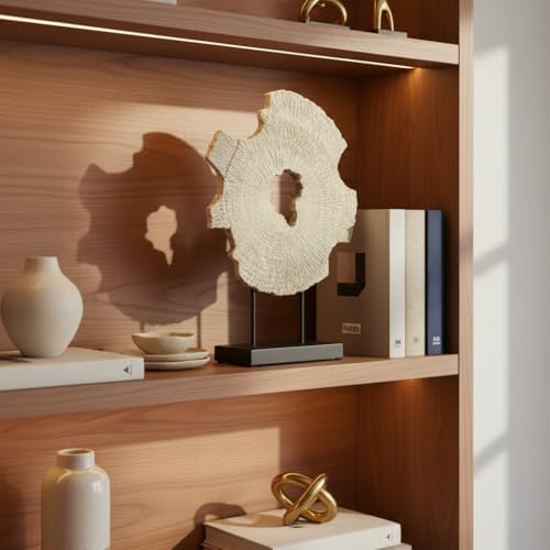 Modern Abstract Decorative Sculpture, Dining Living Room Desk Decor,Geometric Home Decor Statues,Shelf Top Decor Aesthetics, Wood Grain White - Image 2