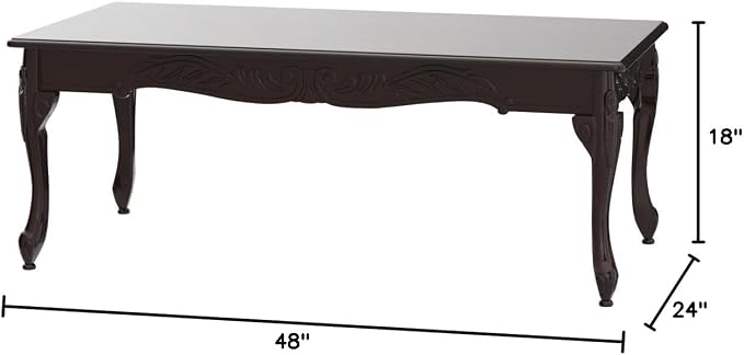 Roundhill Furniture Traditional Ornate Detailing Wood Coffee Table, Dark Cherry - Image 2