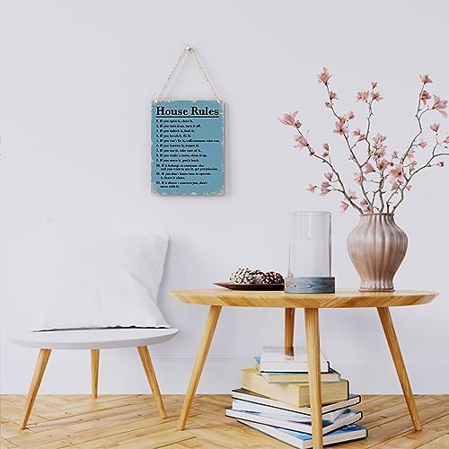 House Rules Wooden Hanging Sign, Farmhouse Living Room Home Decor Wall Art, Inspirational Family Quote, 8 x 10 Inches - Image 2