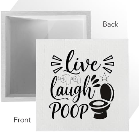 Funny Rustic Bathroom Decor Wooden Box Sign 5x5 Inch - "Live, Laugh, POOP" Humorous Restroom Shelf Wall Countertop Ornament, Farmhouse Style Decor for Guest Bathroom & Housewarming Gif - Image 3