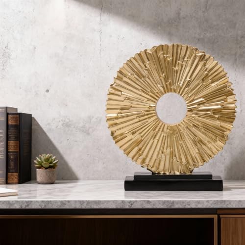 Gold Home Decor Sculpture, Unique Round line Statue, Modern Home Decor, Decorative Panel Statue Gold Decoration for Living Room TV Stand, Office, Bedroom, Dining Table Centerpiece. - Image 3