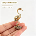 2‑Pack Brass Crane Figurines, 2.08" Mini Vintage Metal Red‑Crowned Crane Statue with Cloud Base, Oriental Style Small Bird Sculpture Ornament for Home Shelf Desk Decor, Collectible Gift - Image 2
