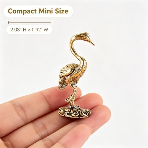 2‑Pack Brass Crane Figurines, 2.08" Mini Vintage Metal Red‑Crowned Crane Statue with Cloud Base, Oriental Style Small Bird Sculpture Ornament for Home Shelf Desk Decor, Collectible Gift - Image 2