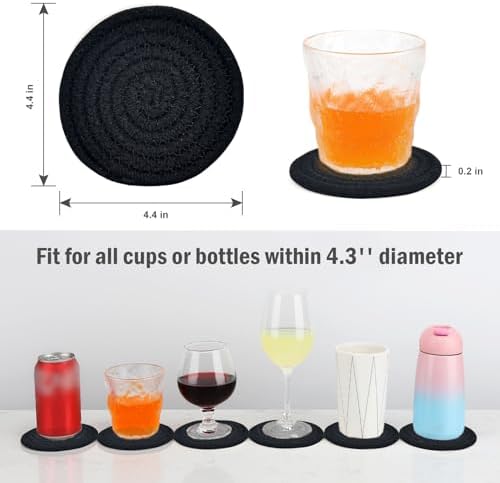 ABenkle 8 Pcs Drink Coasters with Holder, Cotton Woven Absorbent Coasters for Drinks, Minimalist Home Decor Coaster Set for Wooden Tabletop Protection Table, 4.3 inches - Image 2