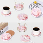 6 Pcs Pink Marble Abstract Ceramic Coasters with Holder for Coffee Table - Image 7