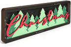 Vintage Christmas Decorations for Office, Home, Table, Mantel, Shelf, Desk, 3 1/2 x 11 Inch Retro Xmas Tree Sign, Wooden Christmas Decor Sign, Farmhouse Red and Green Decoration (Trees) by COCHIE