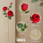 Silk Peonies Artificial Flowers, Red, 4PCS, 31.5'' Long Stem - Image 2