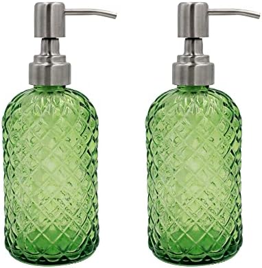 16oz Diamond Pattern Glass Soap Dispenser with Rust Resistant Pump by SDlumeiy