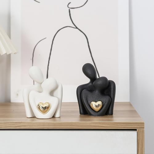 Ceramic Couple Statue - Modern Shelf Decor Knick Knacks for Shelves, Valentine's Day Wedding Gifts, Home Decor for Living Room, Bedroom, Bookshelf & TV Stand - Small Figurines(Black) - Image 4