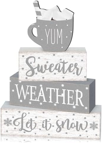 Marsui 4 Pcs Winter Table Decorations Wooden Let It Snow Tiered Tray Decor by Marsui