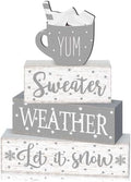 Marsui 4 Pcs Winter Table Decorations Wooden Let It Snow Tiered Tray Decor by Marsui