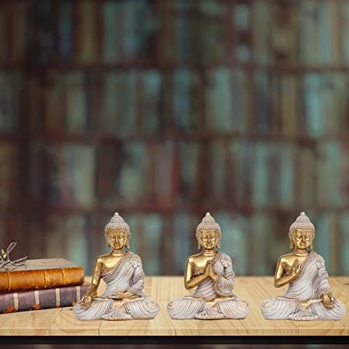 Buddha Statue for Home Decor Gold 4.3'' Set of 3-Small Buddha Statues for Zen Decor-Table Desk Spiritual Decor-Buddha Decor for Living Room-Indoor Buddha Gift for Relaxation, Meditation or Shrine - Image 3