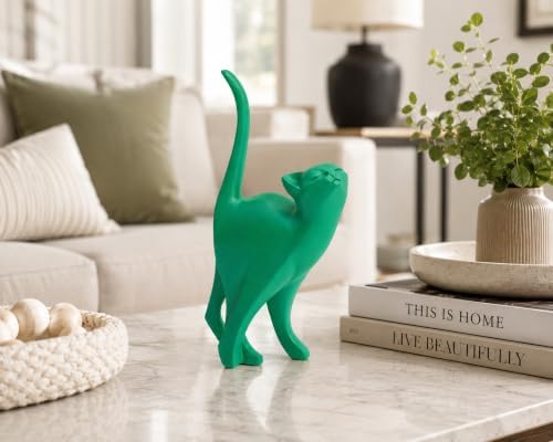 7 Inch Green Proud Cat Statue - Image 7