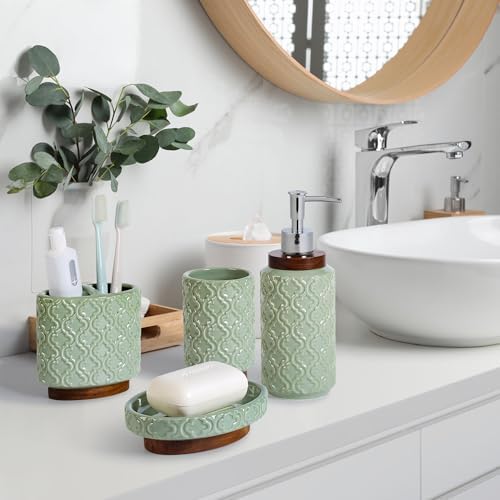 RQYIXI Ceramic Bathroom Accessories Set,Sage Green,5 Piece,Cotton Swab Jar - Image 6