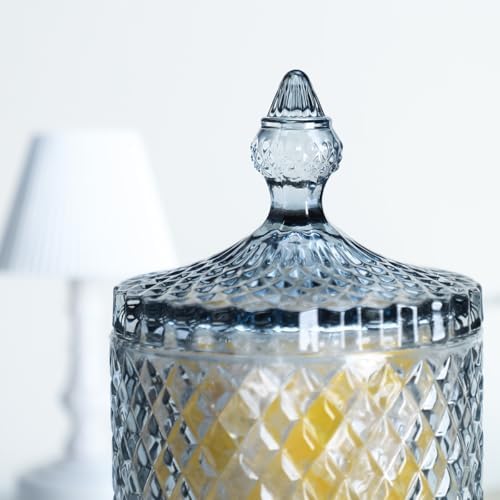 Sizikato Diamond Faceted Glass Candy Jar with Lid, 10oz Grey Decorative Jar, Nut Jar, Dried Fruit Storage Jar. - Image 7