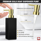 GMISUN Gold Hand Soap Dispenser, Black Glass Soap Dispenser with Gold Pump for Bathroom, 12 fl oz/350ml Refillable Dish Dispensers for Kitchen, Modern Liquid Lotion Bottles for Countertop - Image 3