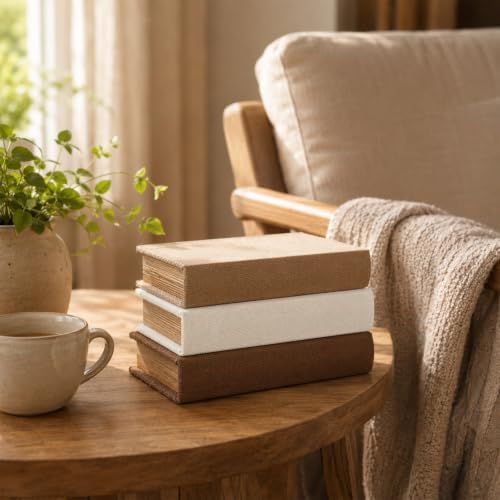 Decorative Linen Faux Book Storage Box Neutral Decorative Book Accent,8" - Image 7