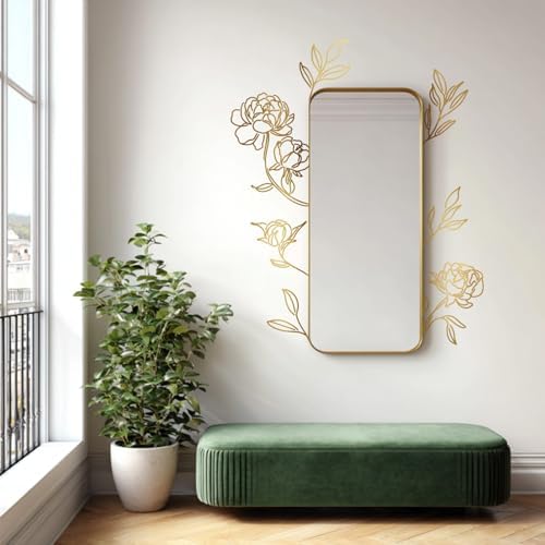 Gold Metallic Wall Decals Peel and Stick Large Floral Sketch Minimal Line Transfer Stickers for Wall-Mounted Mirror Decor Living Room Adult Gifts for Mom, Rose by Flortlias