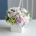 TKAS Fake Flowers Arrangement in Ceramic Vase, Artificial Faux Silk Hydrangea & Green Berries, Small Realistic Dried-Style Floral Centerpiece for Dining Table, Wedding Party Home Decoration (Purple) by TKAS