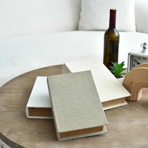 DECOR4SEASON Modern Linen and Wood Decorative Faux Book Boxes Set of 3,10" - Image 6