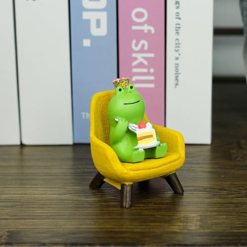 Refintural Miniature Frog Eating Cake Figurine - Funny Shelf Desk Decoration - Perfect Cute Frog Gift (Yellow Sofa) - Image 5