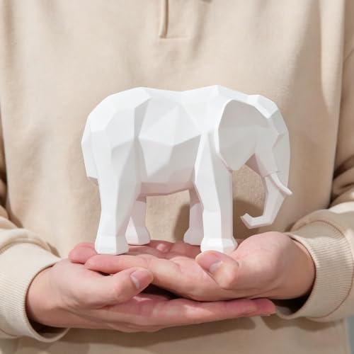 Cynkeyee Resin Elephant Statue Figurine - 4.5 in White Statues Decorations - Image 5
