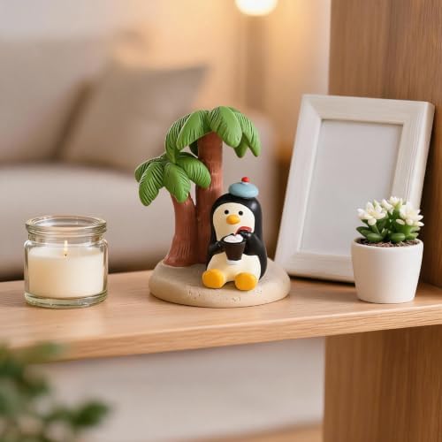 Mevodeata Penguin Figurine with Ice Cream Bowl, Mini Beach Statue - Image 6