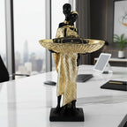 Lescafita African Couple Statue Standing with Basket, Gold - Image 5