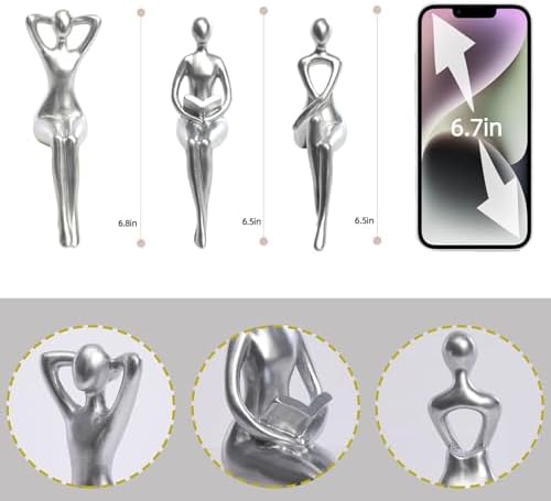 Quoowiit Thinker Statue Office Desk Decor, Silver Art Sculpture Ornament Coffee Table Bookshelf Decor Modern Home Unique Home Decorations for Living Room 3 Piece - Image 4