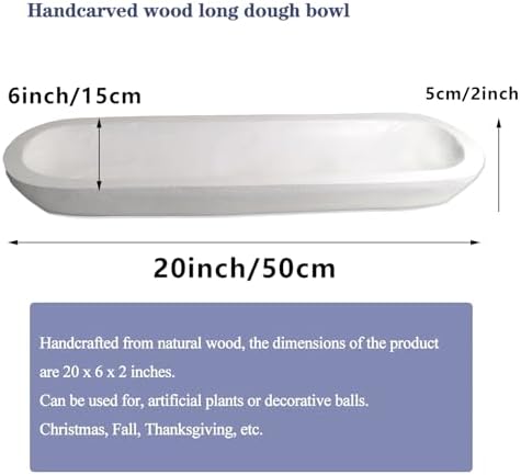 Wooden Dough Bowls Decorative，Rustic Bread Long Bowls Decor Wood Tray, Hand Carved For Table Centerpiece Decor, Home Decor(20 * 6 * 2 inch white) - Image 2