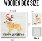 Golden Retriever Merry Christmas Wooden Box Sign Desk Decor, Gifts for Golden Retriever Lovers, Christmas Dog Wood Block Sign for Home Office Desk Table Shelf Wall Decorations, 5x5 Inch - Image 6