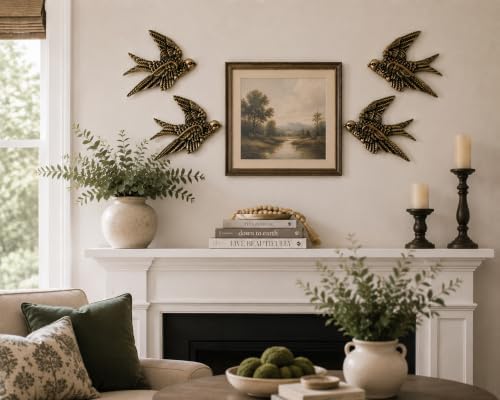 AMOIENSIS 4.75 Inch Vintage Swallow Bird Wall Sculpture Set of 4 - Image 5
