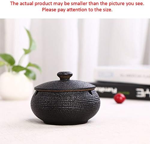 Lependor Ceramic Ashtray with Lids, Windproof, Cigarette Ashtray for Indoor or Outdoor Use，Ash Holder for Smokers,Desktop Smoking Ash Tray for Home Office Decoration - Black - Image 2