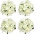 Admired by Nature 4 pcs 9 Stems Faux Hydrangea Rosa Flower Bouquet, Fake Flowers for Bride Bridesmaid, Centerpieces Artificial Flower Arrangement Home Décor, Cream Green by AdmiredbyNature