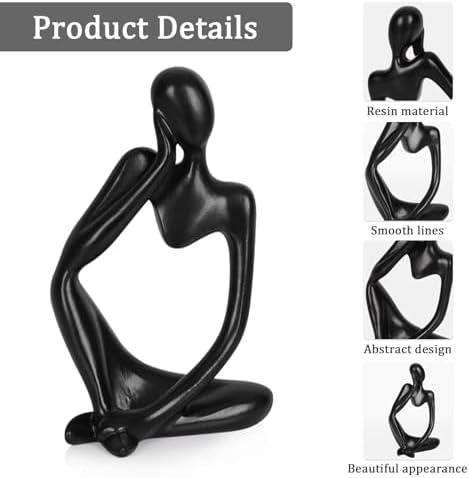 Sandstone Resin Thinker Statue Style Abstract Sculpture, Black, Left - Image 4