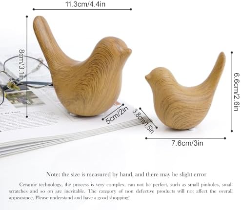 Notakia Wood Look Ceramic Bird Figurines Set of 2 Small Bird Statues - Image 2