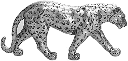 Cheetah Statue Home Decor Leopard Sculpture Resin Sitting Cheetah Figurine Desktop Table Top Ornament Decoration for Home Office-Gold Or Silver (Walking-Silver) by Polyroyal