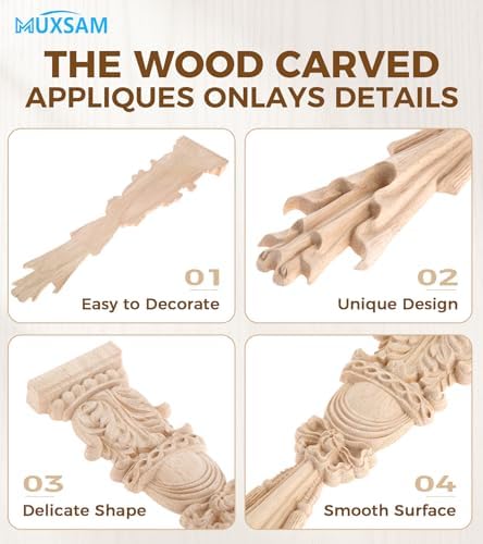 1Pc Wood Carved Appliques Onlays Unpainted Carving Decals Mouldings Trim - Image 3