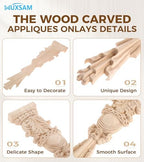 1Pc Wood Carved Appliques Onlays Unpainted Carving Decals Mouldings Trim - Image 3