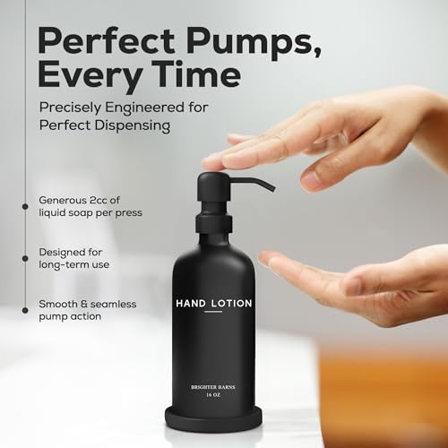 Black Glass Lotion Dispenser with Pump by Brighter Barns - Hand Lotion Dispenser Bathroom Set & Tray - Modern Bathroom Decor in Apartment Rental Properties, Guest House, Hotel Lobby, Spa, Gift (Black) - Image 4
