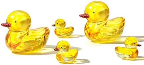 5 Pcs Yellow Glass Duck Figurines Mini Crystal Animal Desk Decor by HDHYALINEDORA