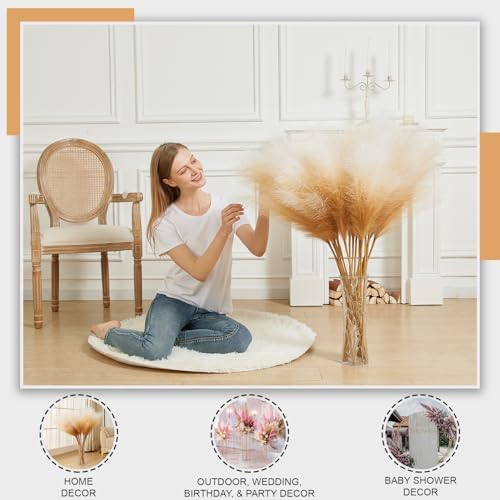 7 Pcs Faux Pampas Grass-45 Inches/3.75ft Large Boho Decor Fluffy Artificial Pompas Grass Décor Tall Vase Filler for Home Wedding Decoration (Beige Gradient, 7) - Image 3