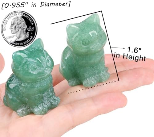 QINJIEJIE Green Aventurine Crystal Cat Figurines Healing Crystals Statue - Image 3