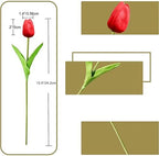 ONLY ART Artificial Red Tulips 20 Pcs – 13.5 Inch PU Faux Flowers with Bendable Stems for Home Décor, Wedding Centerpieces, DIY Floral Arrangements, New Year and Valentine's Day - Image 2