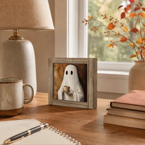 Cute Ghost Wood Plaque Sign, Halloween Home Desk Art Decor Sign 09 - Image 5
