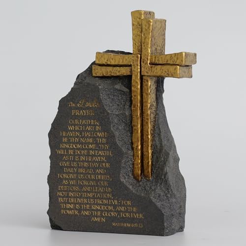 The Lord's Prayer Stone Decor, Religious Cross, Resin Black with Gold Text, 9.4inches, Christian Home Office Table Decoration - Image 4