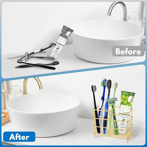 Urbanstrive 304 Stainless Steel Bathroom Toothbrush Holder Toothpaste Holder Stand Bathroom Accessories Organizer, Gold - Image 5