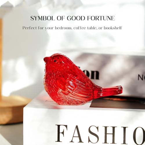 Red Crystal Bird Figurine Hand Blown Glass Collectible Decor - Image 4